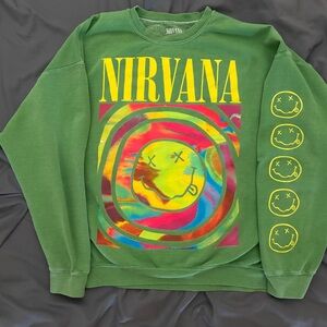 Urban Outfitters NIRVANA Smile Overdyed Fleece Crewneck Sweater